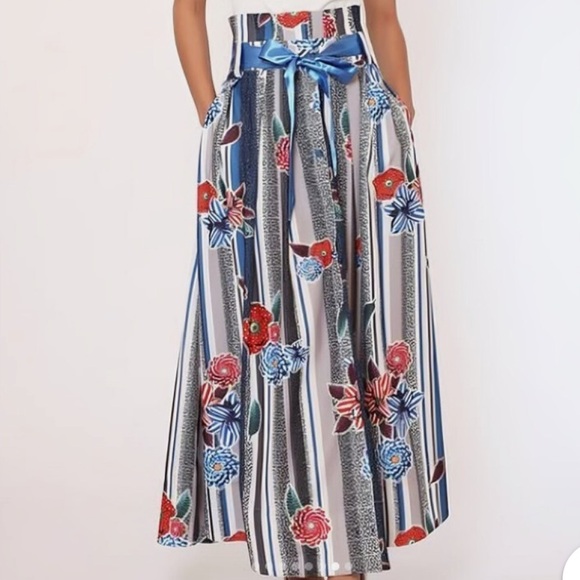 Gracia Women's Floral Print High Waist Wide Leg Pants, Multi - Picture 1 of 2